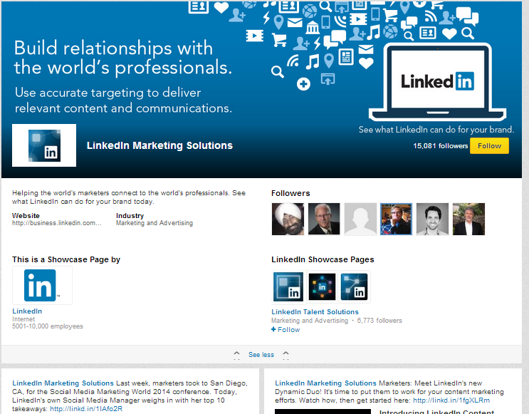 linkedin showcase page