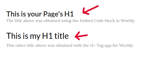 H1 Tags SEO: h1 tags in Weebly - example