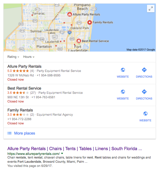 party rentals local seo