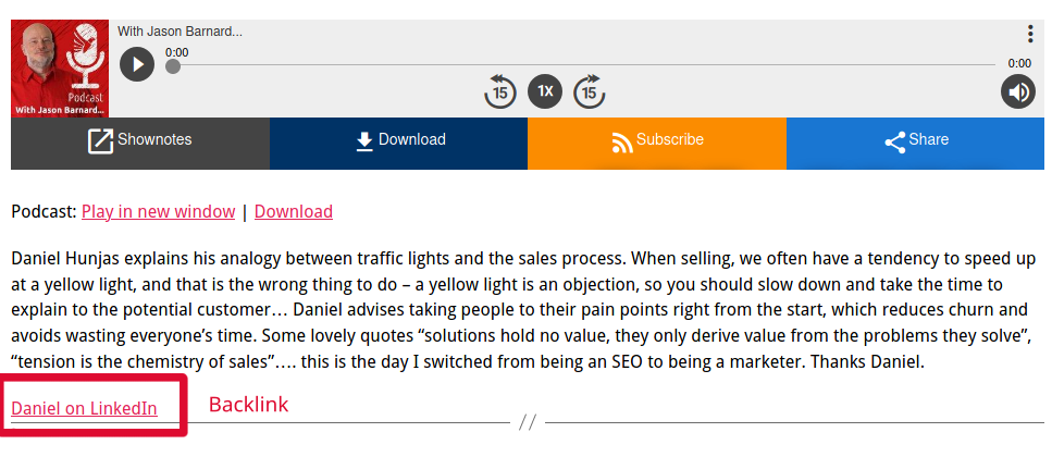 Links in SEO: Example podcast with link crediting