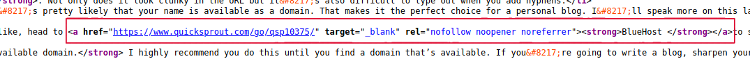 Links in SEO: Example of nofollow HTML code