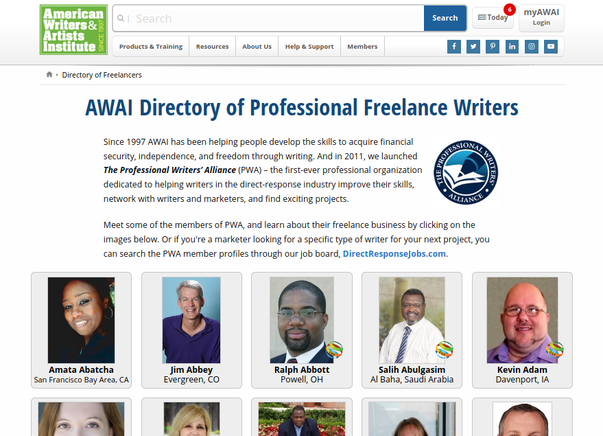 Links in SEO: Example AWAI directory