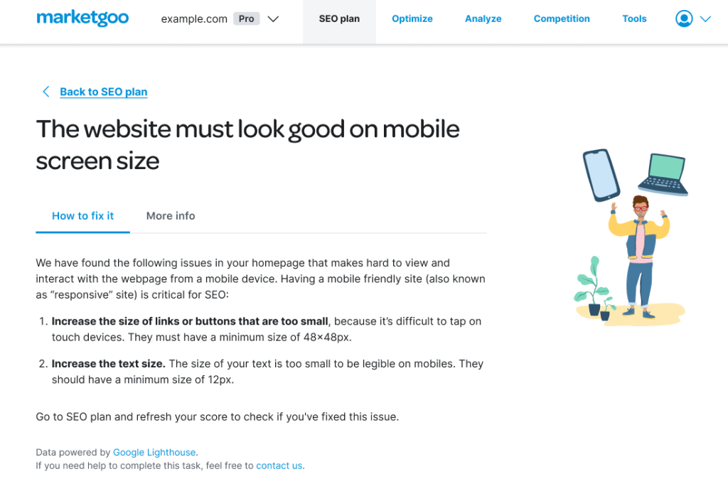 Mobile readiness task marketgoo