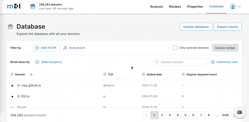 screen recording of user trying AI powered filtering feature in mDI