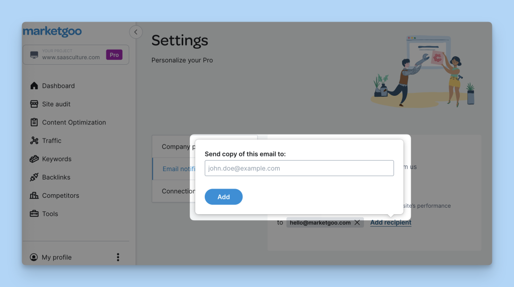 marketgoo monthly email allows you to invite other email recipients