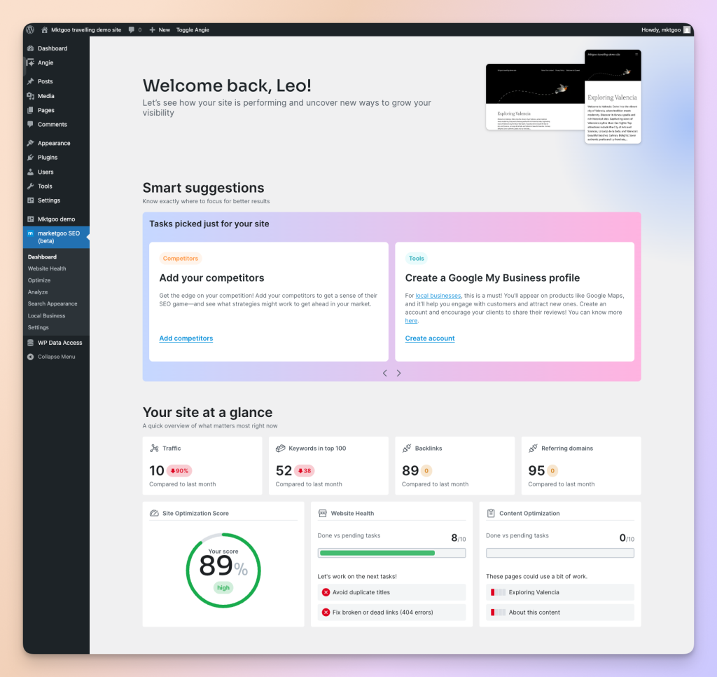 marketgoo wordpress plugin new dashboard